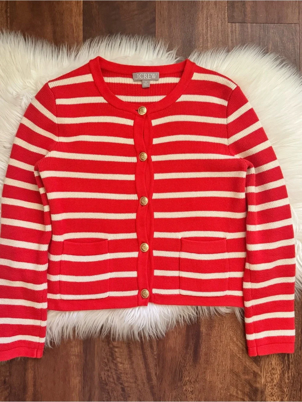 J. Crew Emilie Sweater Lady Jacket in Red Stripe Size XS